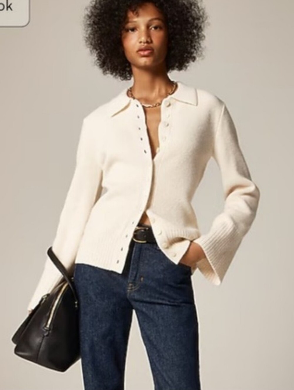 J. Crew Ivory Button-Front Collared Knit Cardigan